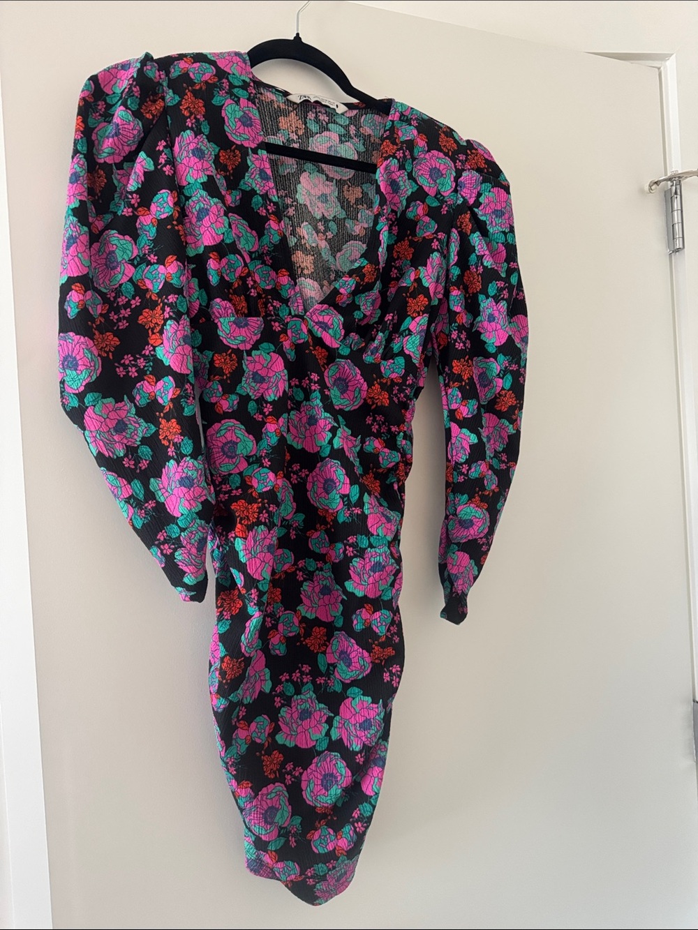 Zara Black Mini Dress with Pink & Teal Floral Print
